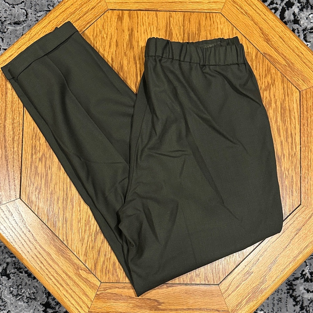 *ANTONELLI FIRENZE* Olive Green Virgin Wool Blend Straight Cuffed Dress Pants